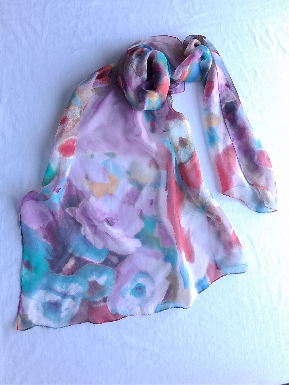 Vintage Scarf Floral silky Lightweight Rectangle watercolour